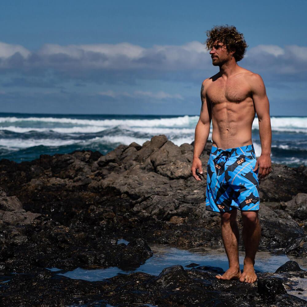 Seay / Boardshort Nero Blu Foglie Banano Alapai Vendita Economica