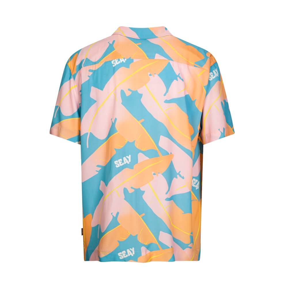 Seay / Camicia Hawaiana Rosa Blu Foglie Banano Vendita