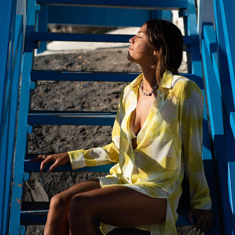 Seay / Maxi Camicia Gialla Soffioni Spedizione Gratuita