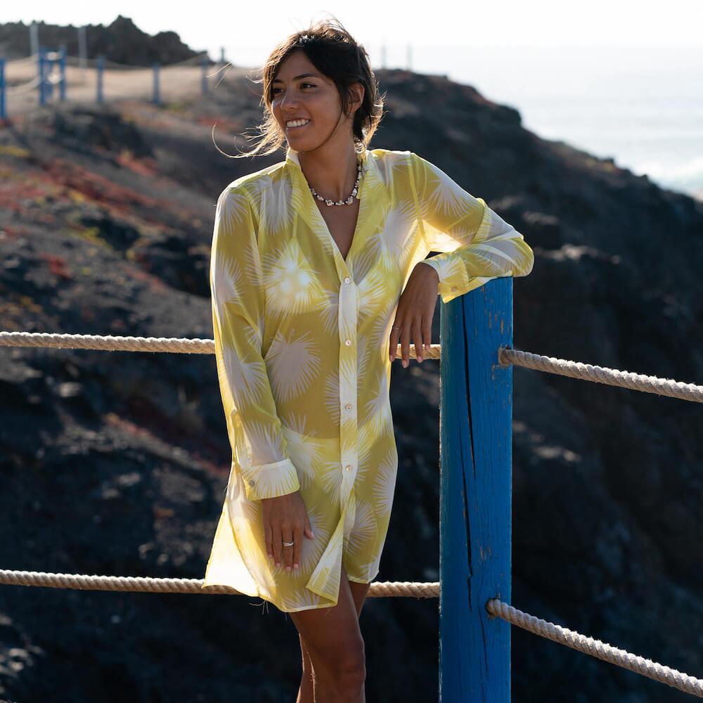 Seay / Maxi Camicia Gialla Soffioni Spedizione Gratuita