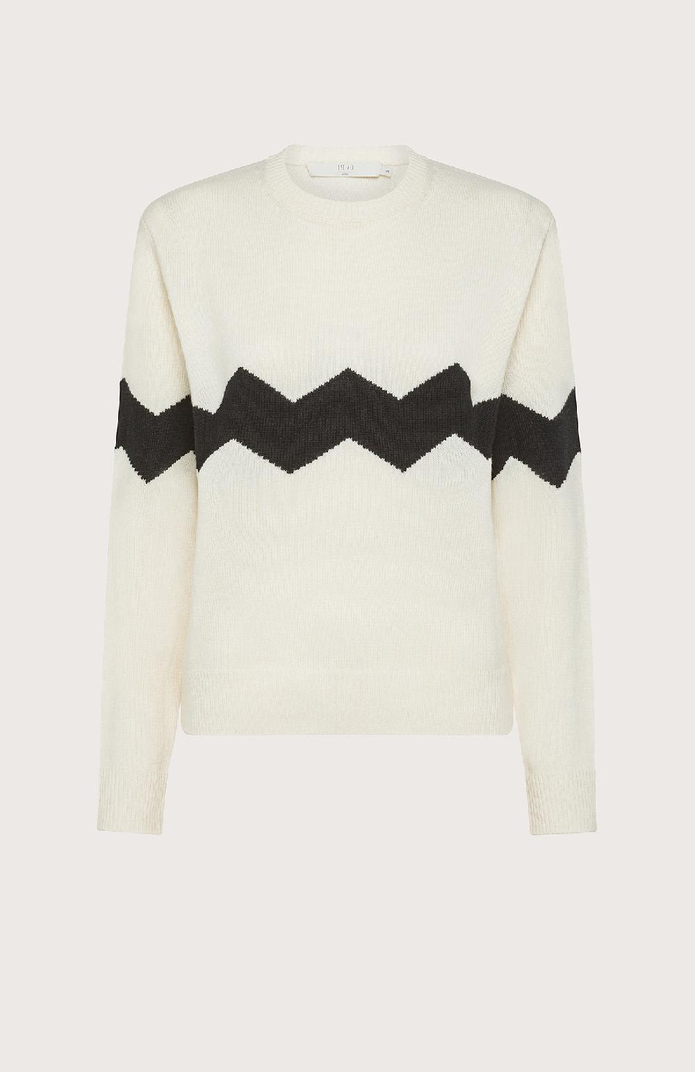 Seventy Maglione girocollo misto lana con intarsio a zig zag - Col. Neutro In Linea