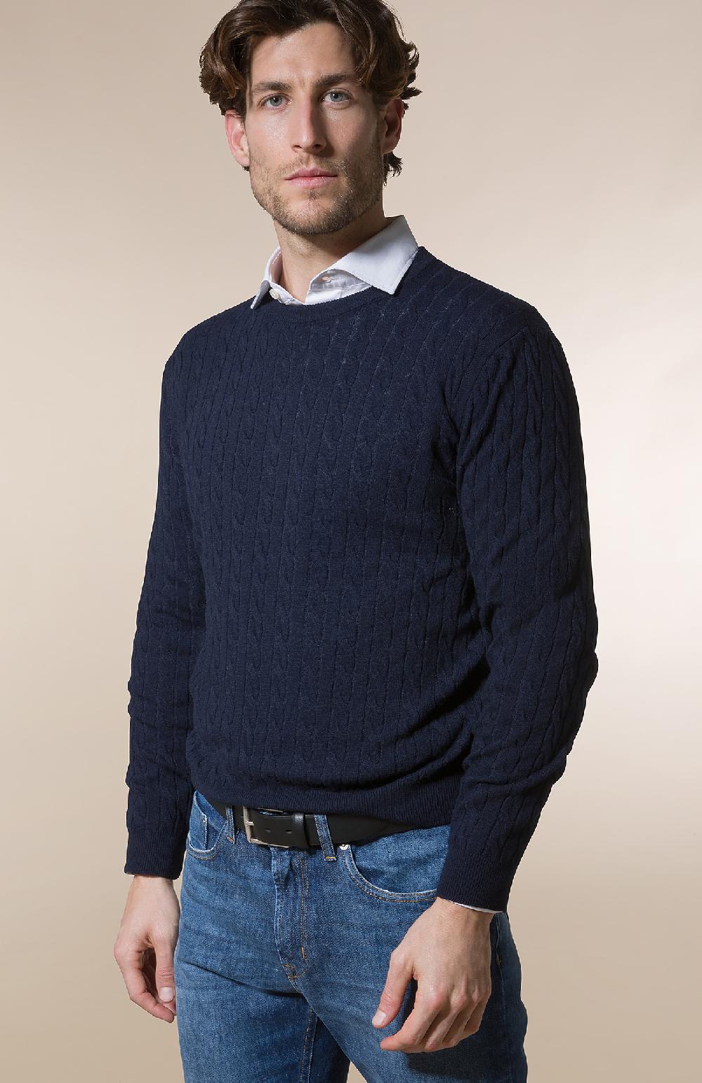 Seventy Maglione girocollo a trecce e coste - Col. Blu Hotsell