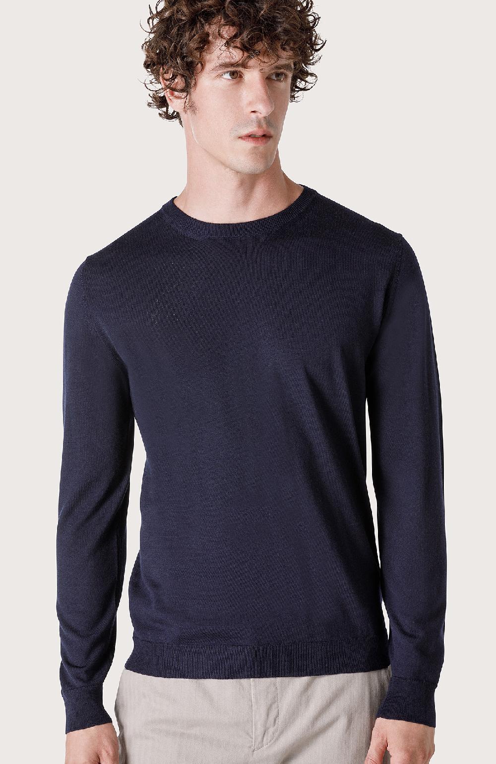 Seventy maglia girocollo in rasato - Col. Blu Italia