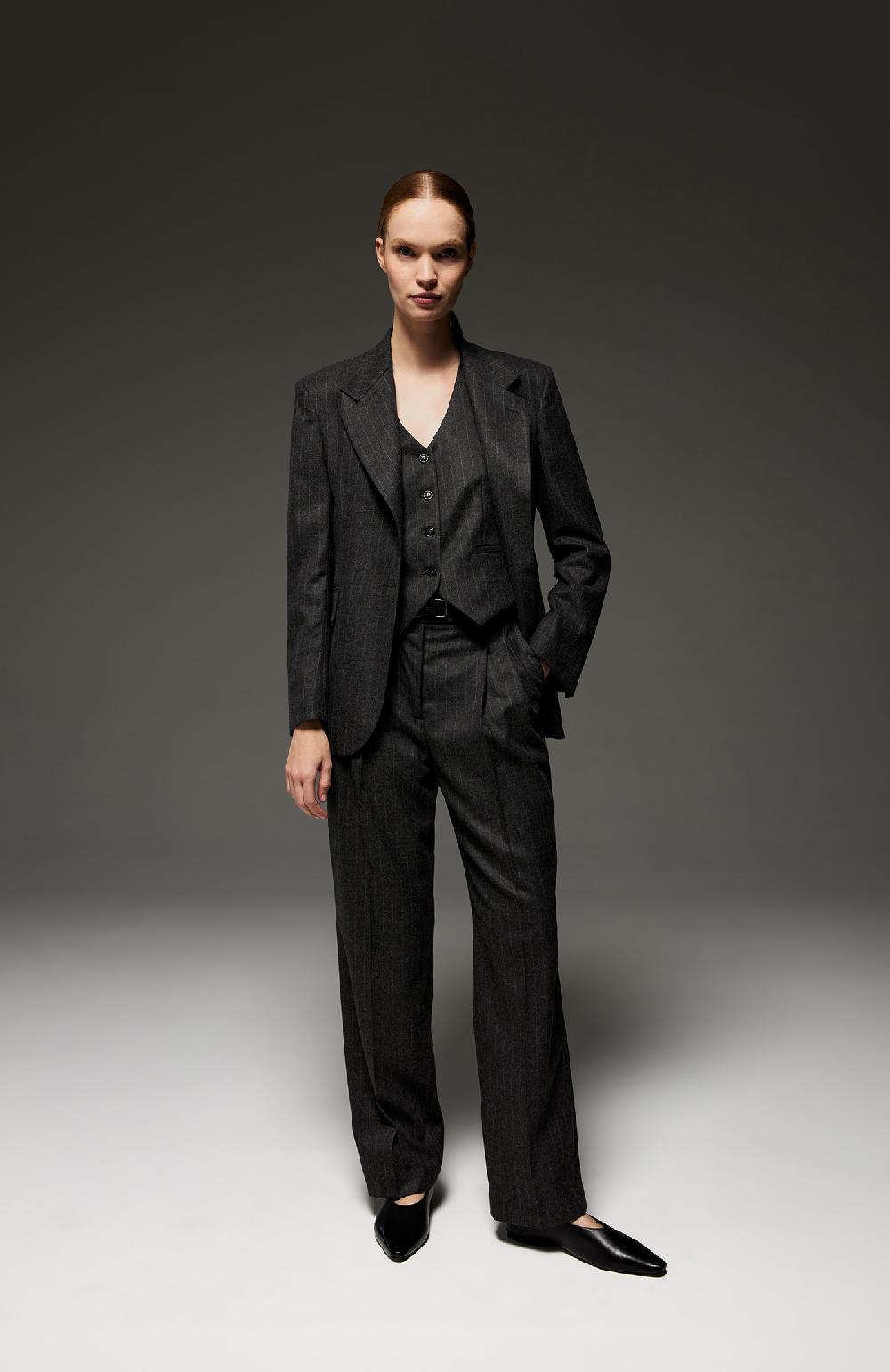 Seventy Pantalone lungo dritto con pinces in flanella gessata - Col. Grigio In Linea