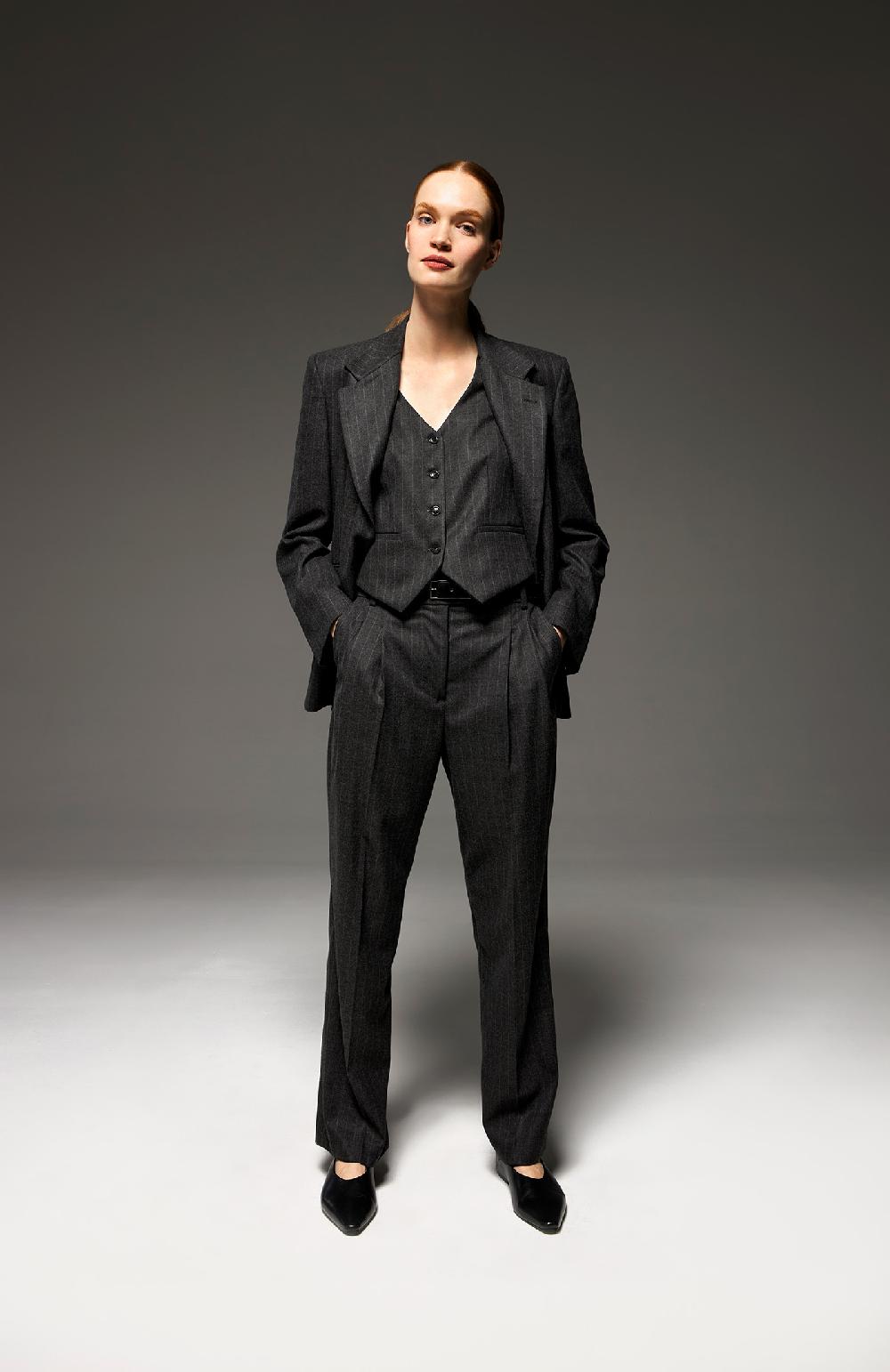 Seventy Pantalone lungo dritto con pinces in flanella gessata - Col. Grigio In Linea