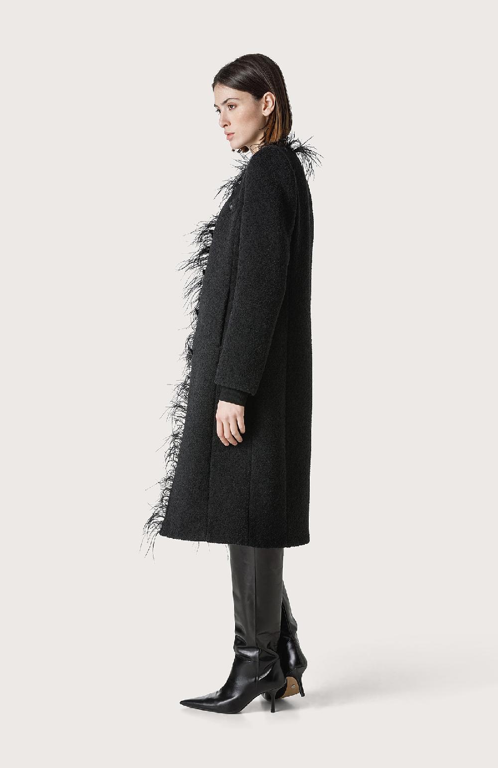 Seventy Cappotto bouclè con piume - Col. Nero Nuovo
