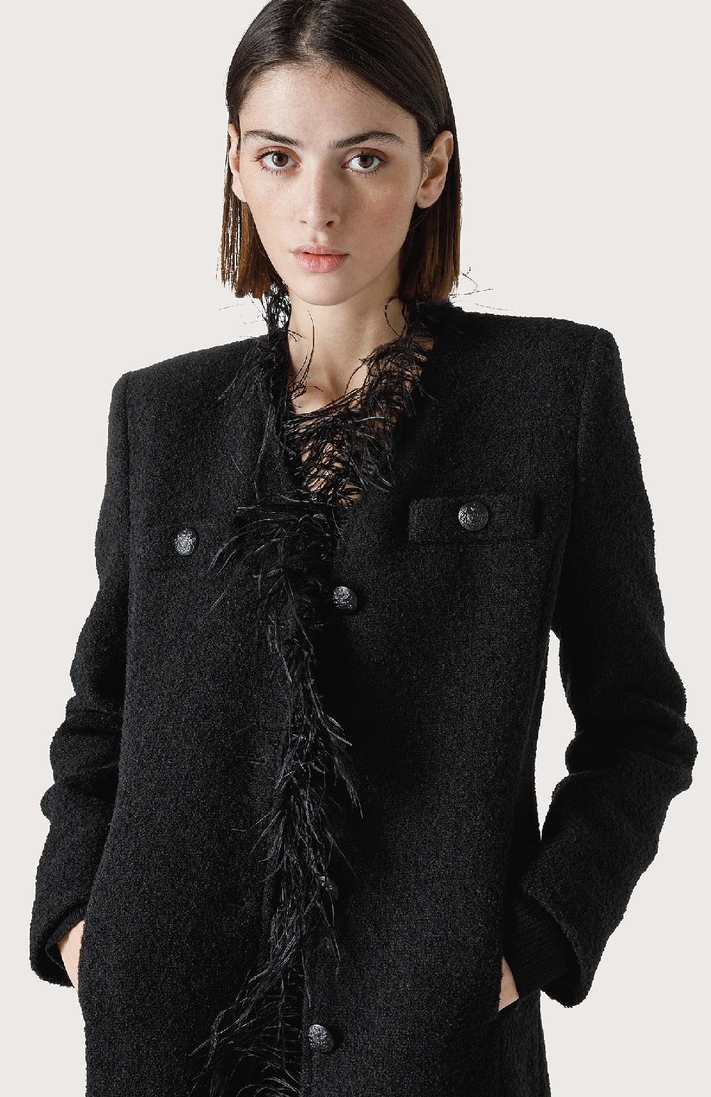 Seventy Cappotto bouclè con piume - Col. Nero Nuovo