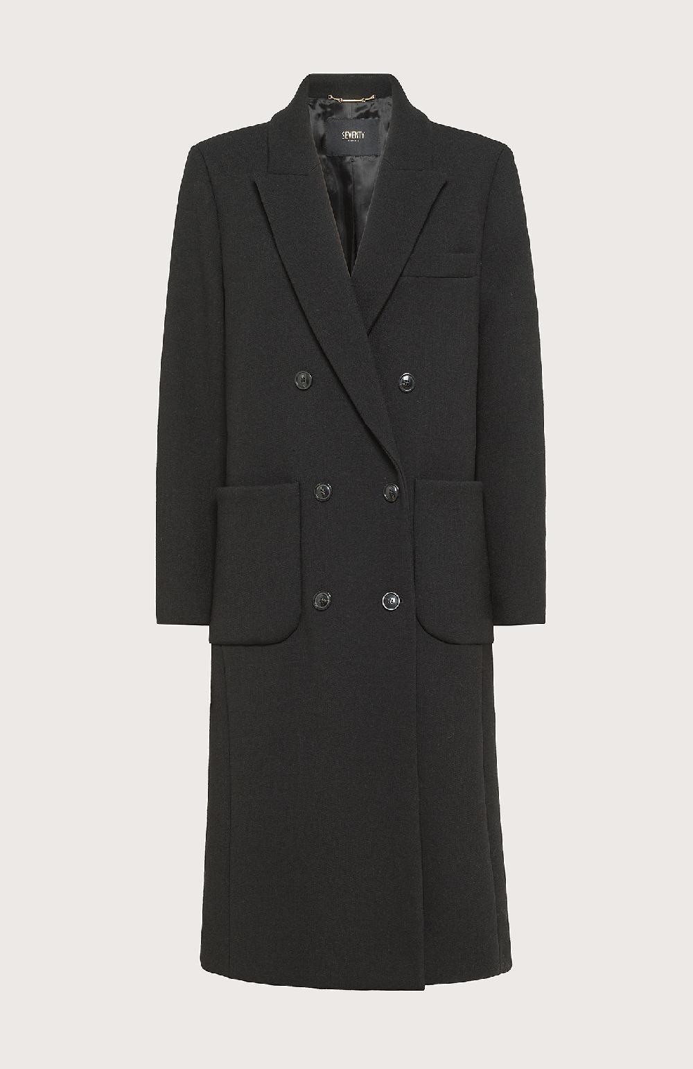 Seventy Cappotto doppiopetto in misto lana bistretch - Col. Nero