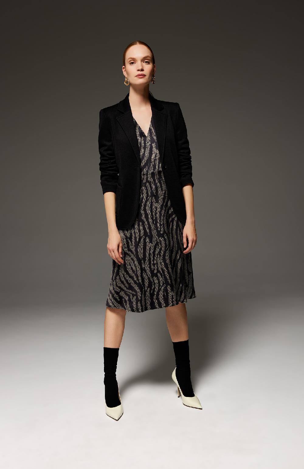Seventy Abito midi con scollo a V animalier - Col. Nero Offerta Giorno del Papà