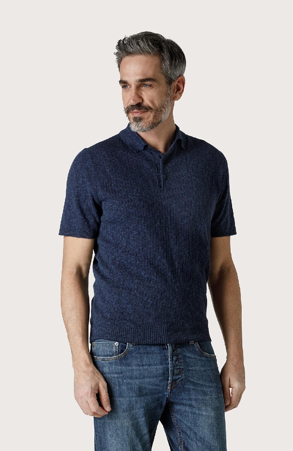 Seventy Polo fiammata con dettagli a coste - Col. Blu Offerta settimanale