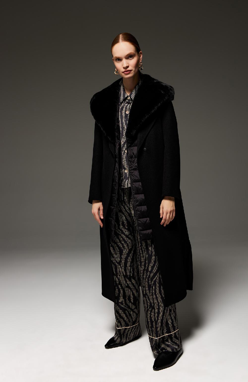 Seventy Cappotto stile vestaglia in panno double con collo in ecopelliccia - Col. Nero 50% di sconto per tempo limitato