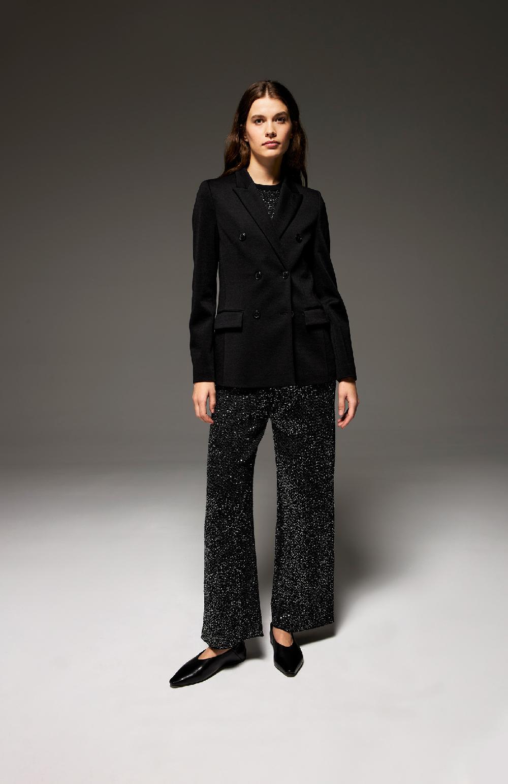 Seventy Pantalone dritto in maglia con paillettes - Col. Nero Qualità