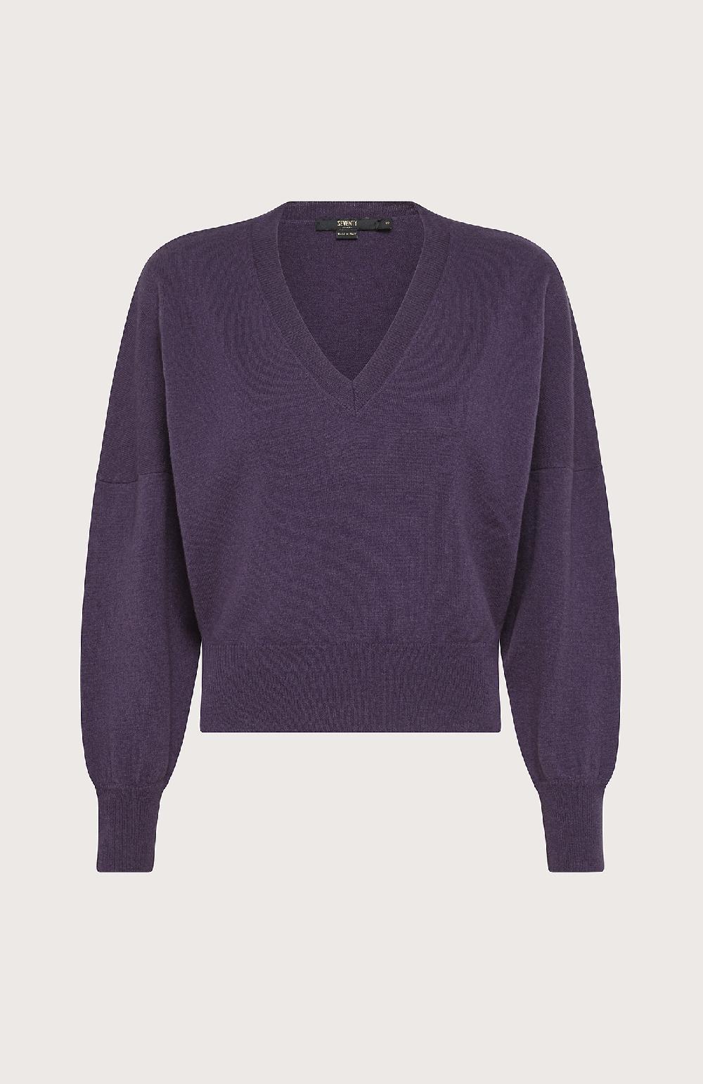 Seventy Maglia in misto cashmere collo a V - Col. Viola Super Saving Price
