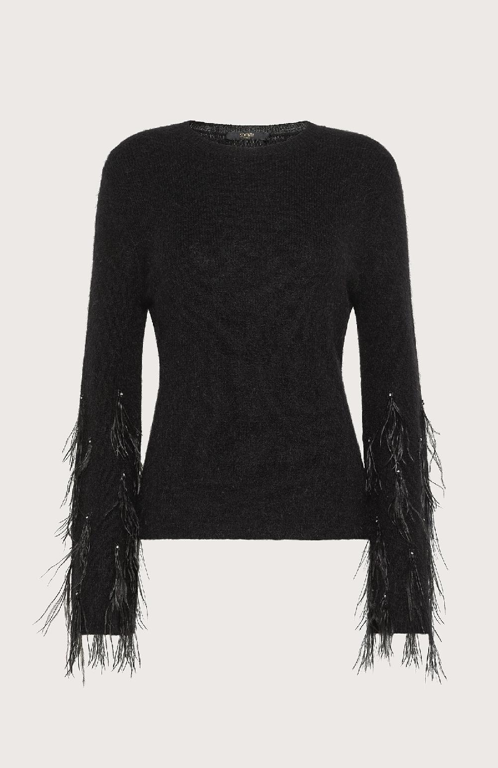 Seventy Maglia con piume e pietre ricamate a mano - Col. Nero