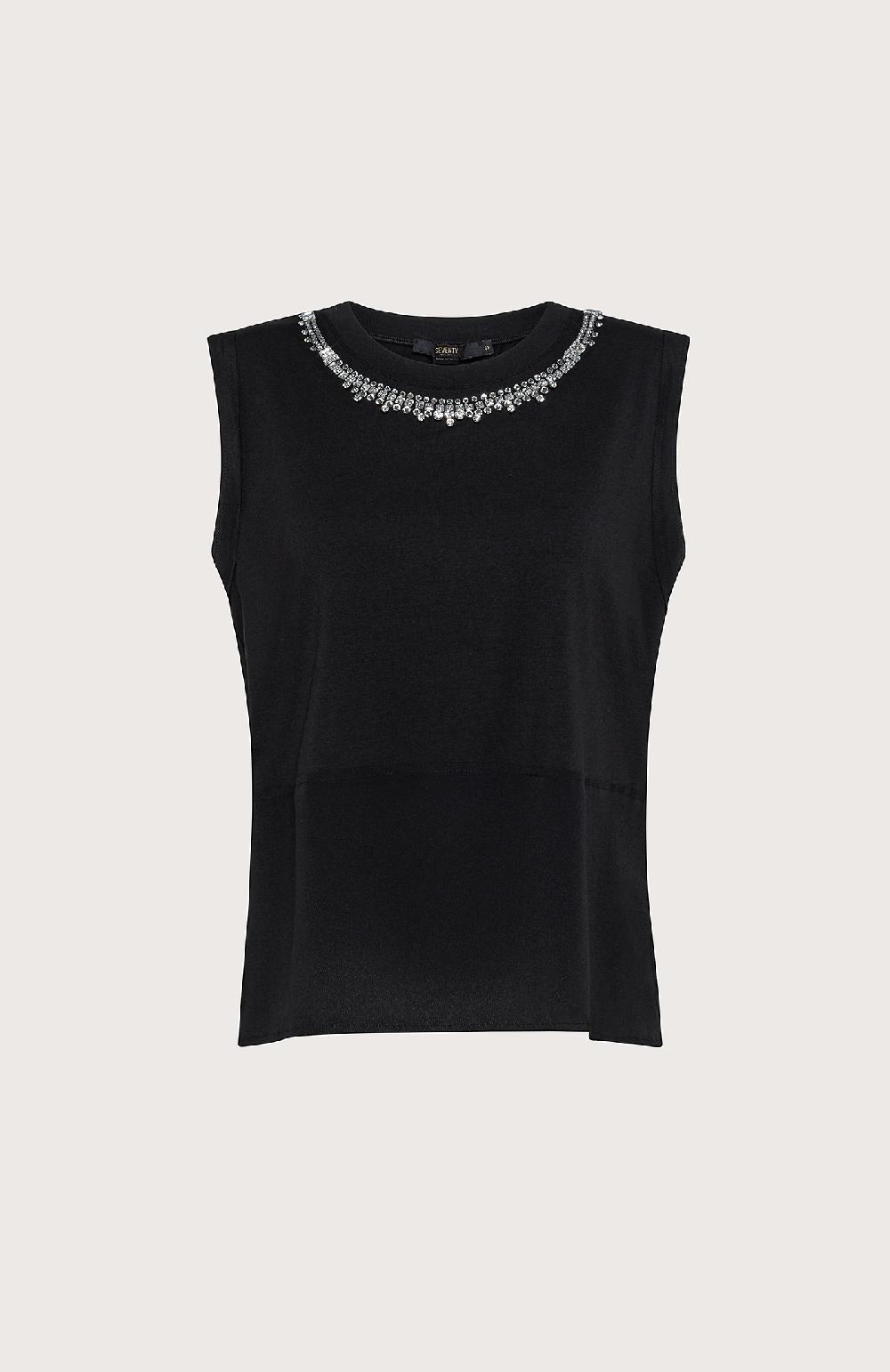 Seventy Maglia smanicata con ricamo di strass - Col. Nero Italy