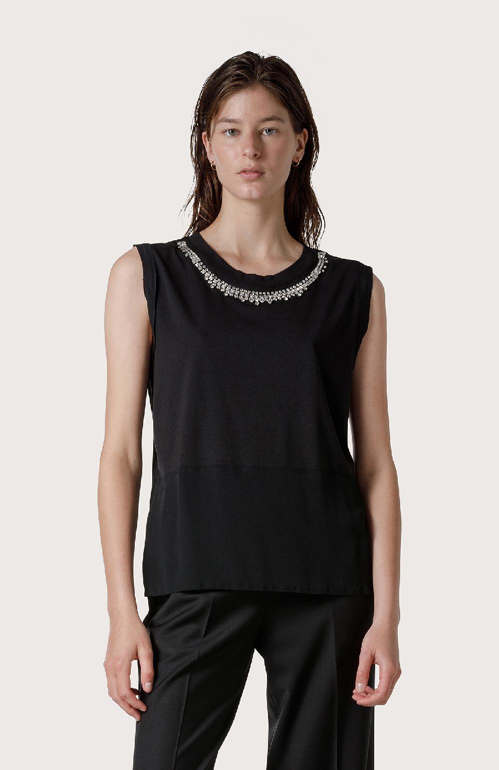Seventy Maglia smanicata con ricamo di strass - Col. Nero Italy