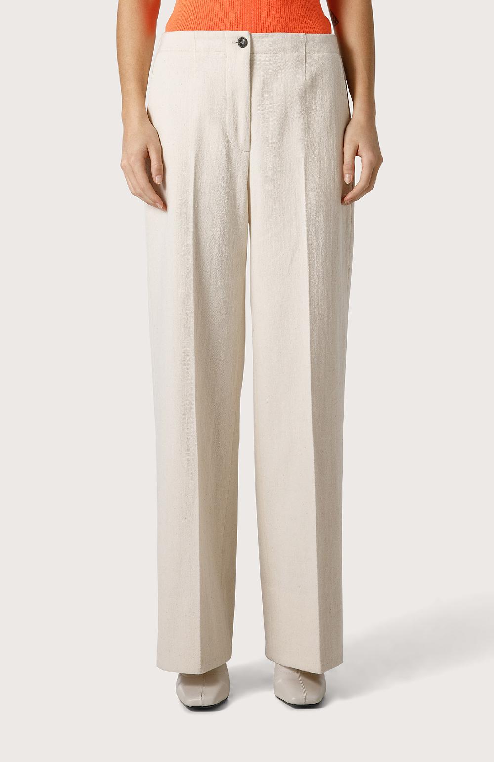 Seventy Pantalone in bull di misto lana - Col. Bianco Consegna Veloce