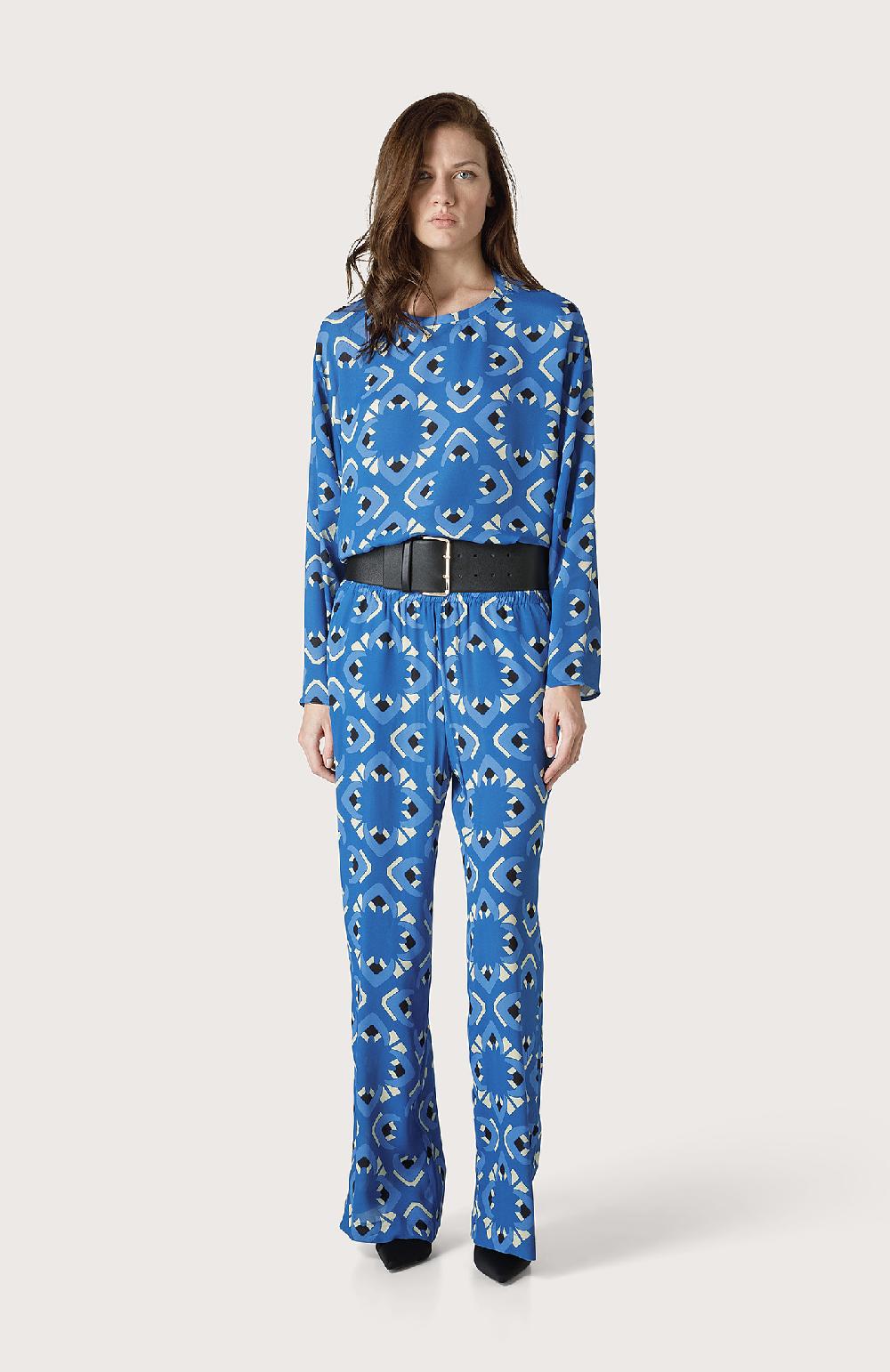 Seventy Pantalone palazzo con stampa caleidoscopio - Col. Blu Offerta temporanea