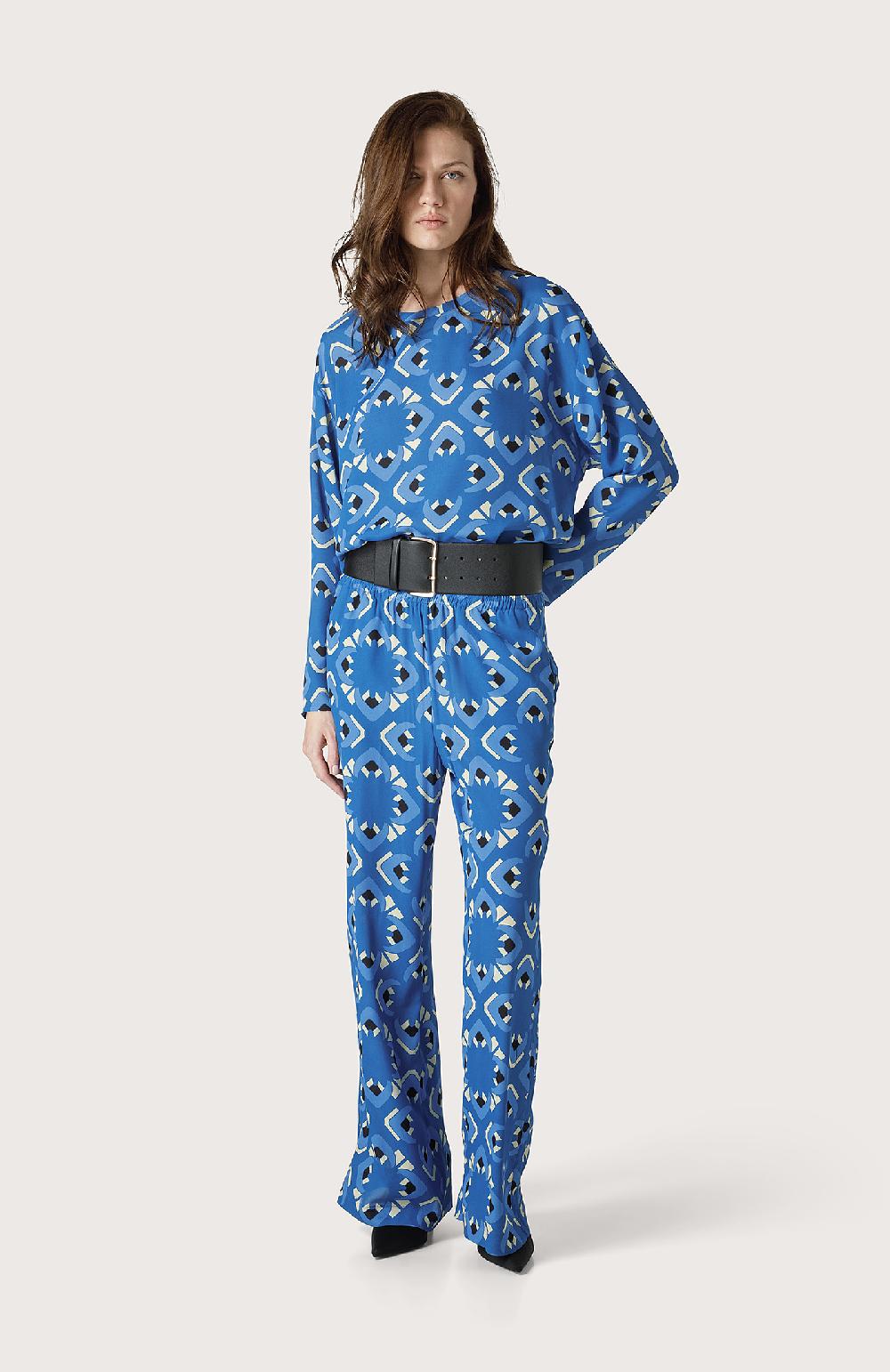Seventy Pantalone palazzo con stampa caleidoscopio - Col. Blu Offerta temporanea