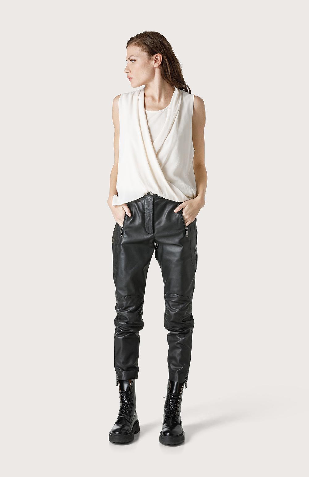 Seventy Pantalone in pelle stile bikers - Col. Nero Officina