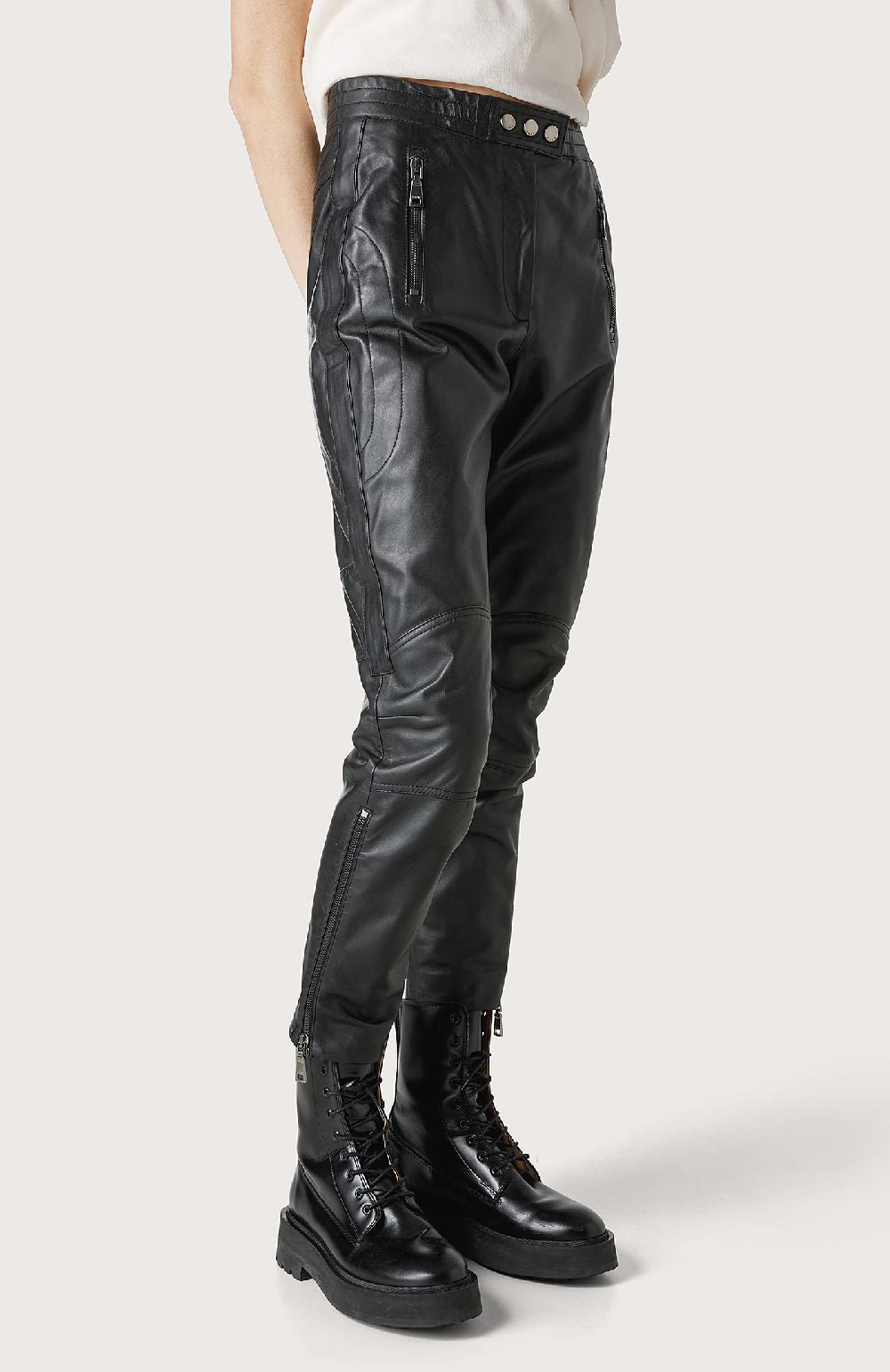 Seventy Pantalone in pelle stile bikers - Col. Nero Officina
