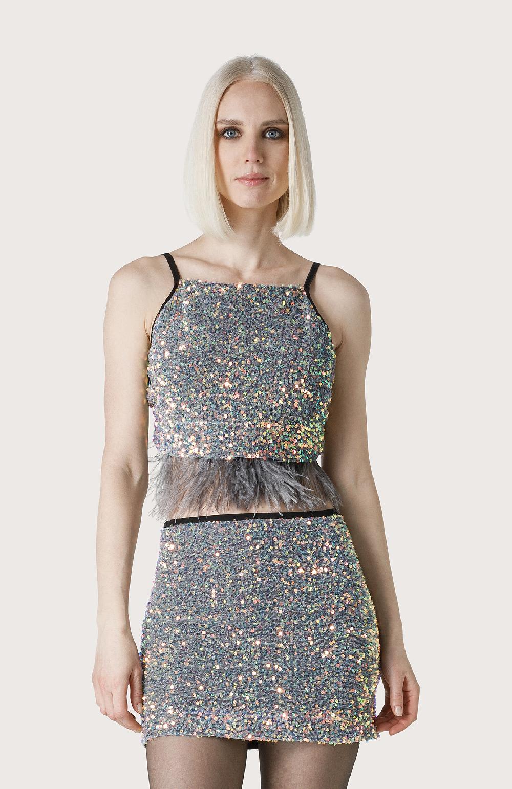 Seventy Top corto con piume - Col. Grigio Duty-free
