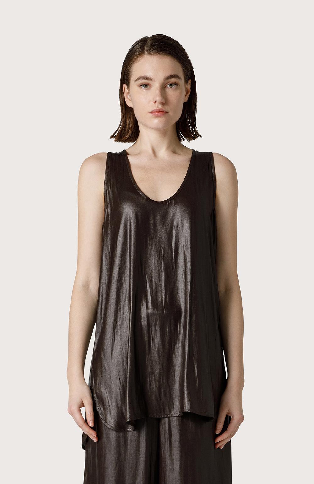 Seventy Top smanicato effetto pelle - Col. Marrone Vendita Economica