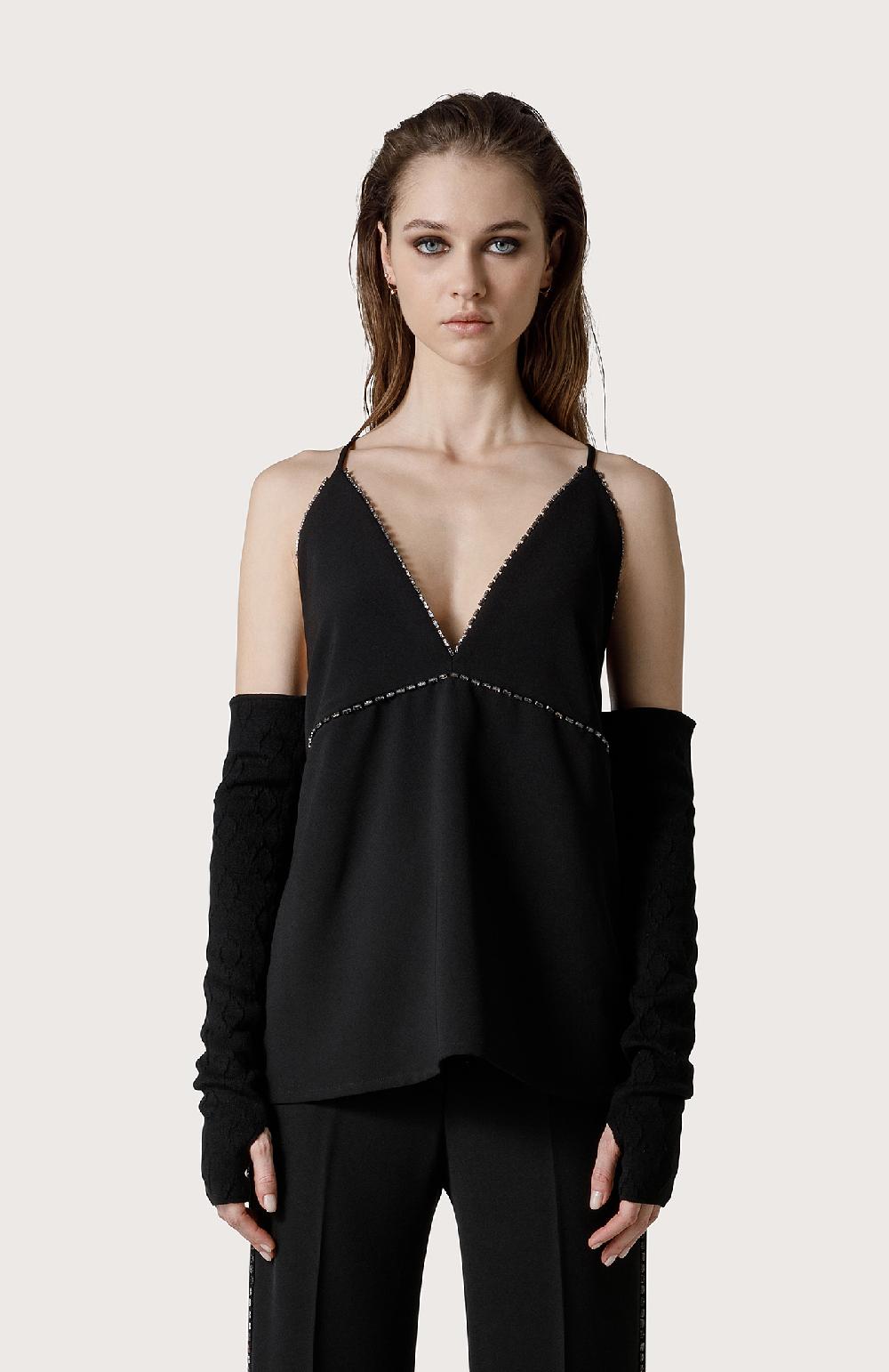 Seventy Top con cristalli - Col. Nero Saldi Di Fabbrica