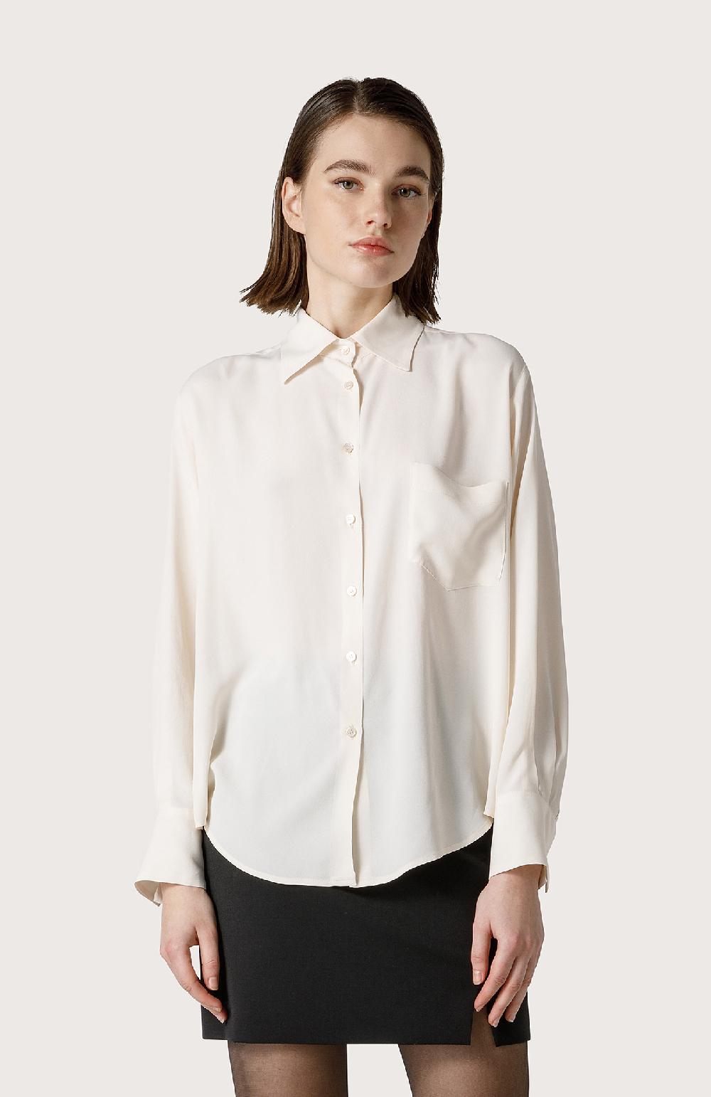Seventy Camicia in crêpe di misto seta - Col. Bianco Grande vendita