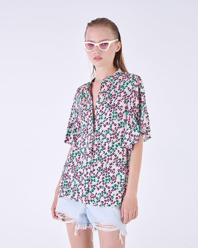 Silvian Heach Blusa leopardata con maniche ad aletta Vendite stagionali