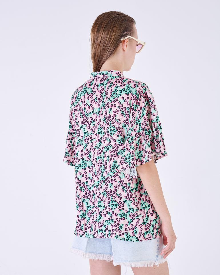 Silvian Heach Blusa leopardata con maniche ad aletta Vendite stagionali