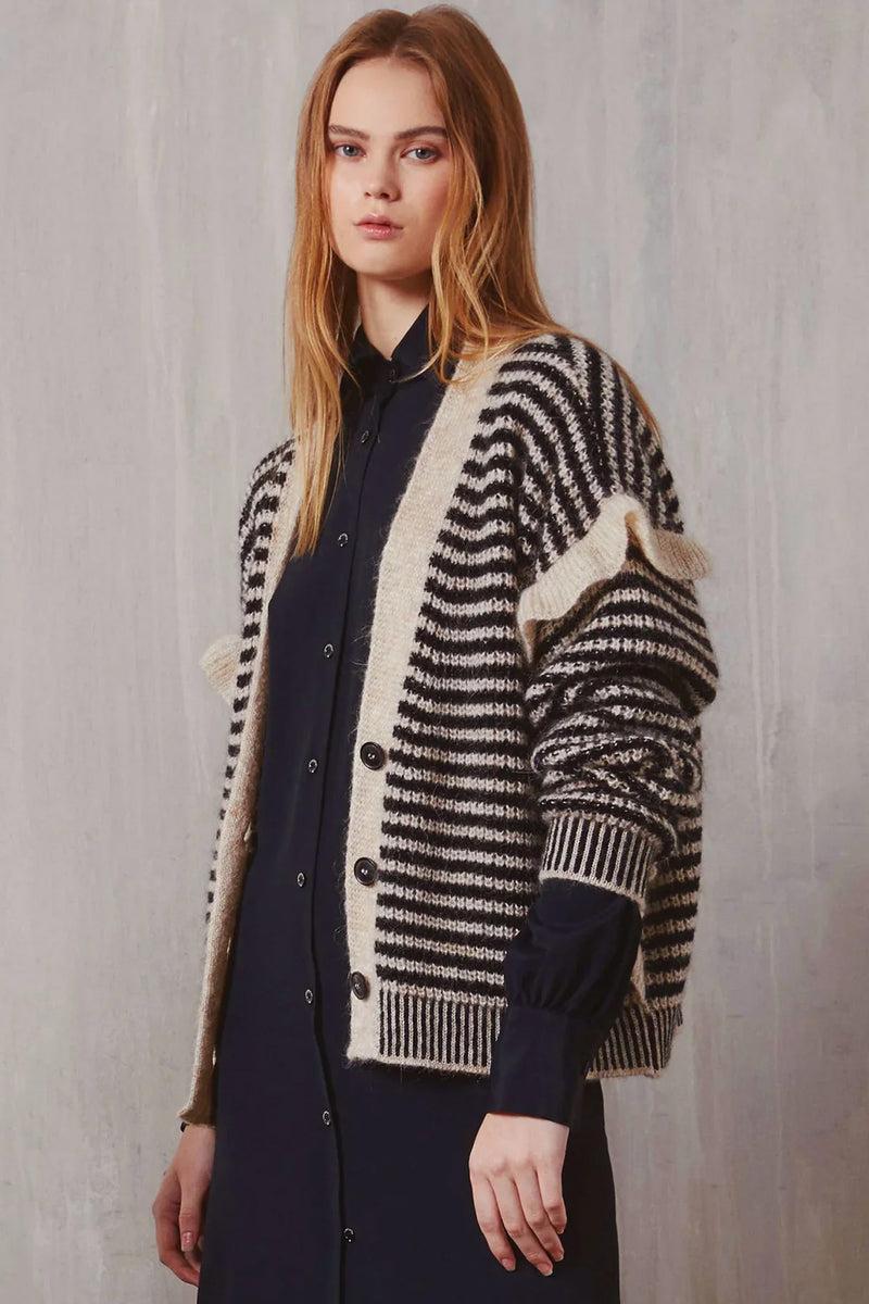 Shirtaporter CARDIGAN A RIGHE CON RUCHES Vendita Calda
