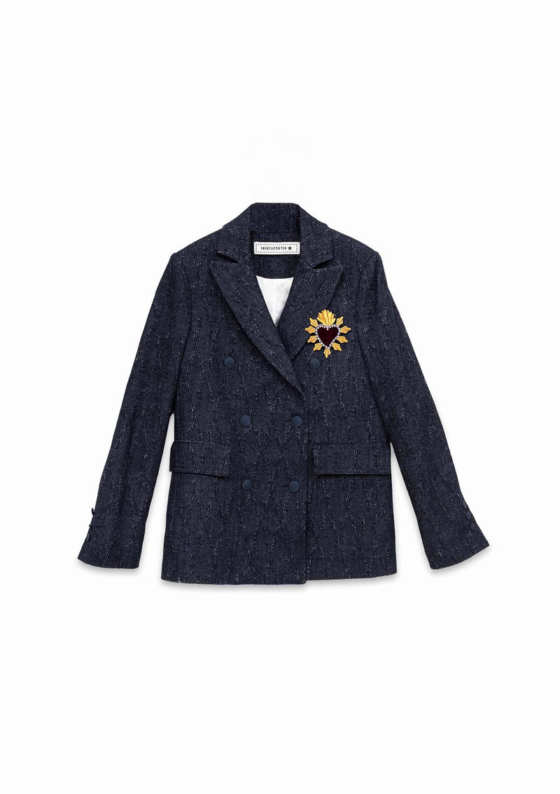Shirtaporter Blazer Doppiopetto in Denim Jacquard Grande vendita