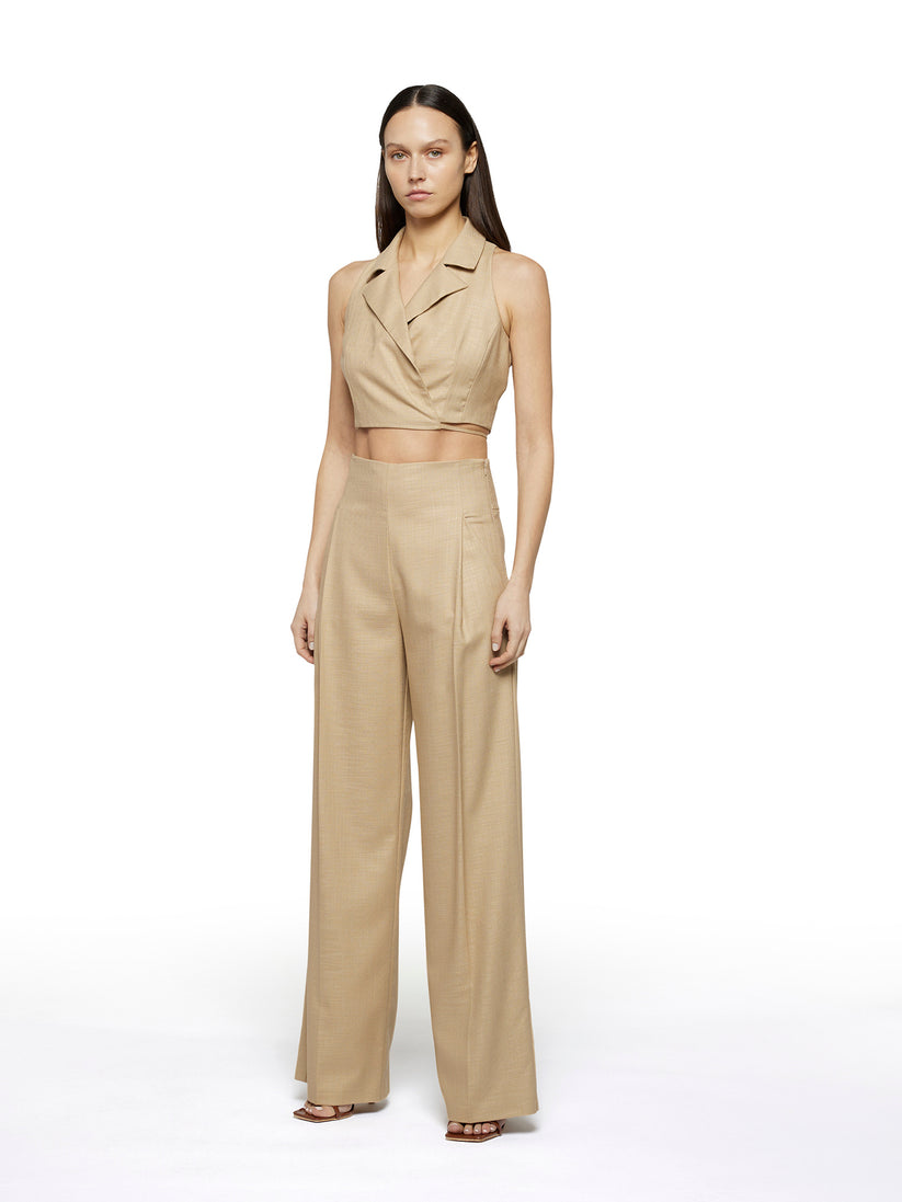 Space Simona Corsellini Pantalone ampio con tasche oblique in tramato luxury Economico