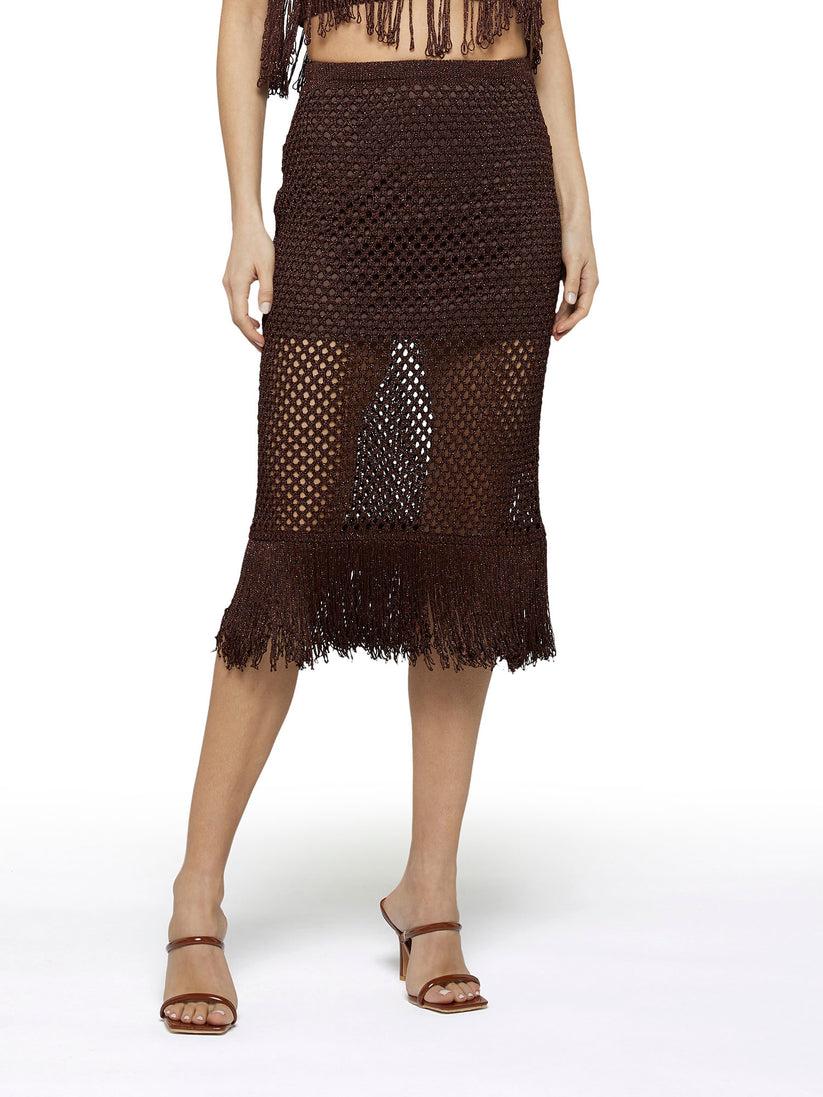 Space Simona Corsellini Gonna midi in lurex crochet e frangia Italia