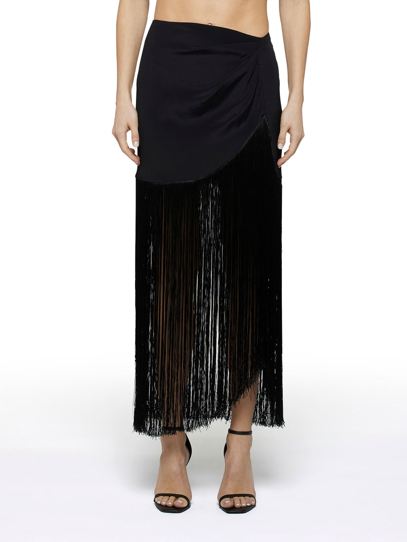 Space Simona Corsellini Gonna asimmetrica in acetato seta e maxi frangia Shopping Online