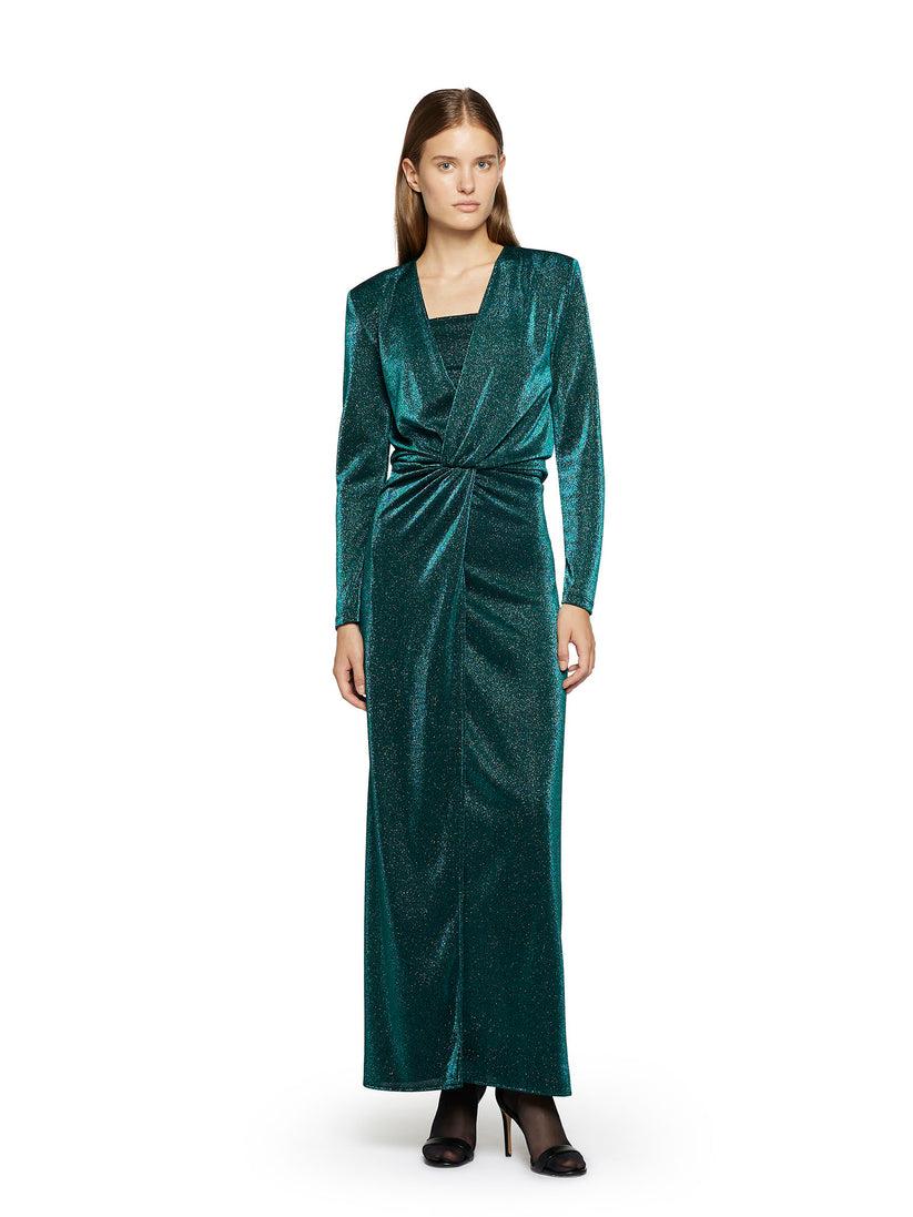 Space Simona Corsellini Abito lungo in Lurex con scollo incrociato e spacco davanti Consegna Veloce