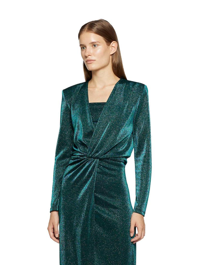 Space Simona Corsellini Abito lungo in Lurex con scollo incrociato e spacco davanti Consegna Veloce