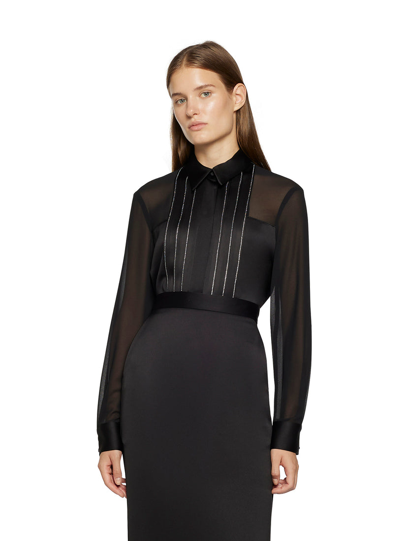 Space Simona Corsellini Camicia smoking in raso con inserti di strass Promozione Limitata