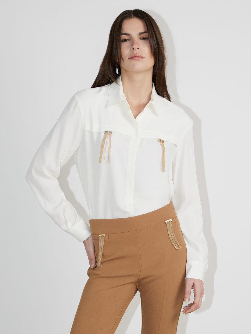 Space Simona Corsellini Camicia in acetato seta con doppio passante frange pendenti Offerte