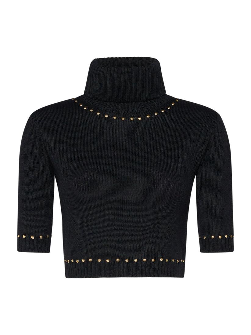 Space Simona Corsellini Maglia dolcevita cropped in misto lana con applicazione borchie In Linea
