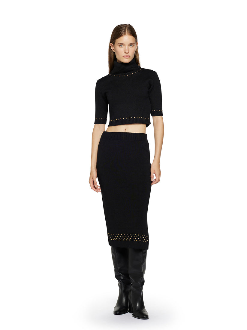 Space Simona Corsellini Maglia dolcevita cropped in misto lana con applicazione borchie In Linea