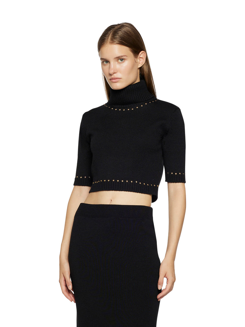 Space Simona Corsellini Maglia dolcevita cropped in misto lana con applicazione borchie In Linea