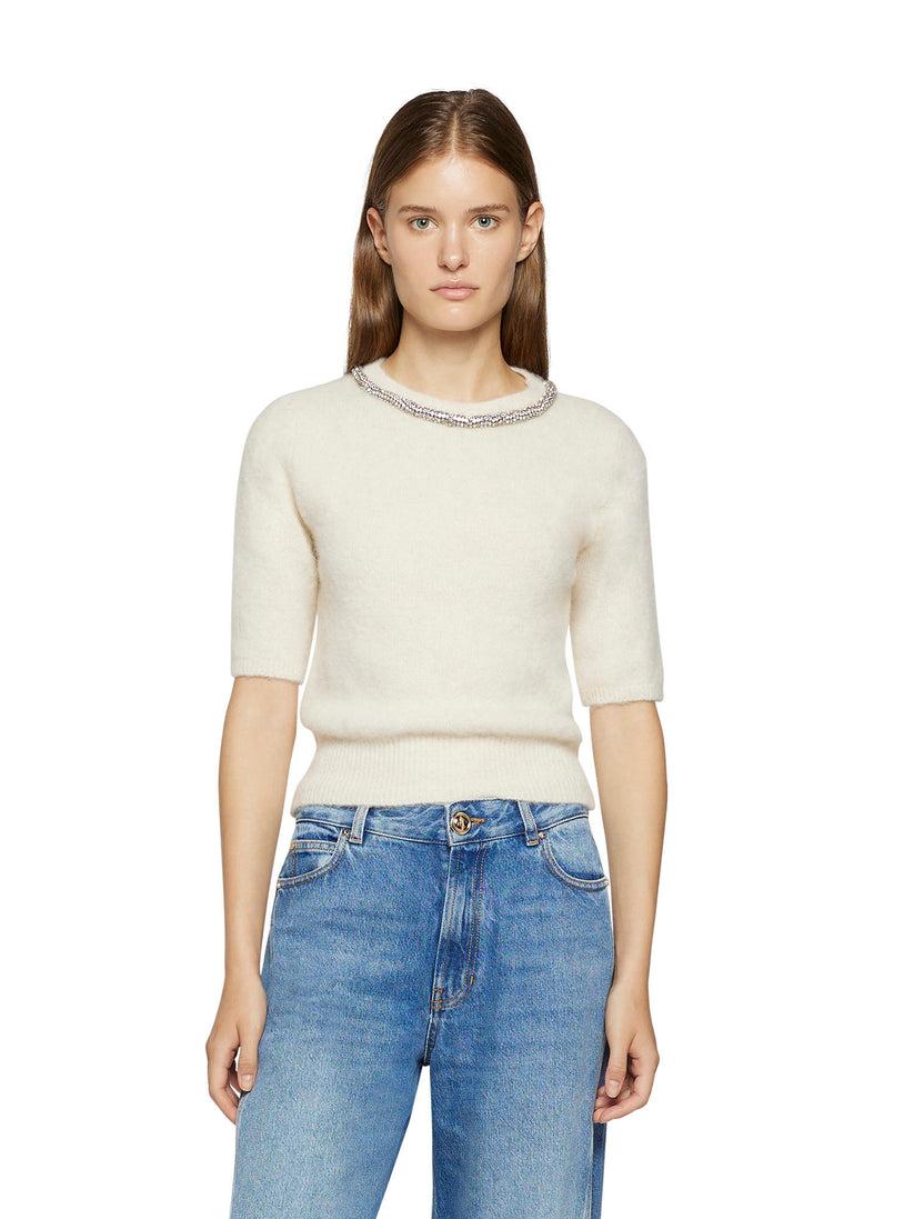 Space Simona Corsellini Maglia a manica corta in misto alpaca con strass nel girocollo Negozi Online
