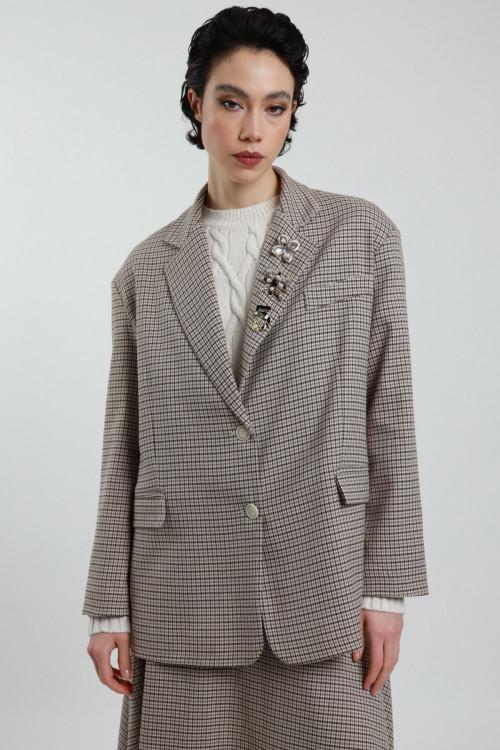 Susy Mix Blazer Over Pied de Poule Qualità