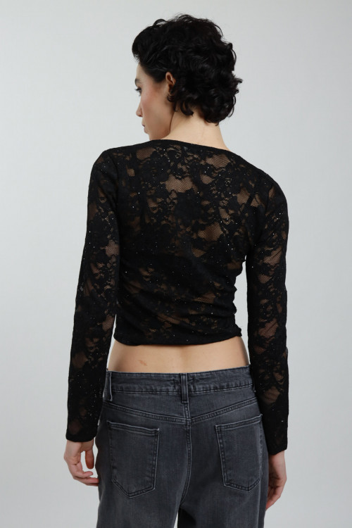 Susy Mix Maglia Pizzo Scollo V con Paillettes Pezzi Unici