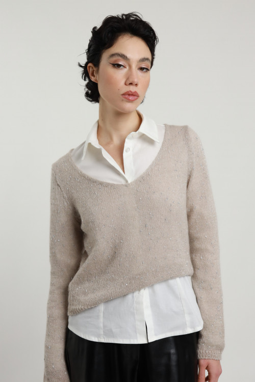 Susy Mix Maglia Scollo V con Punti Luce Consegna Veloce