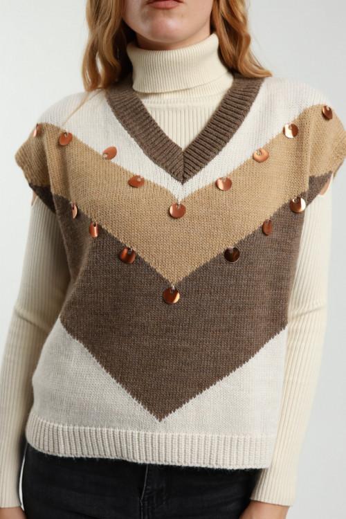 Susy Mix Gilet Scollo V con Paillettes Fino Al -60%