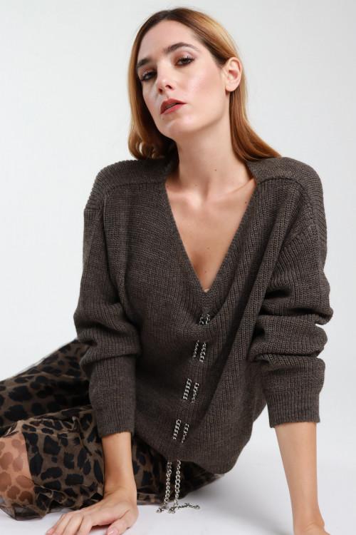 Susy Mix Maglione Scollo V Catena