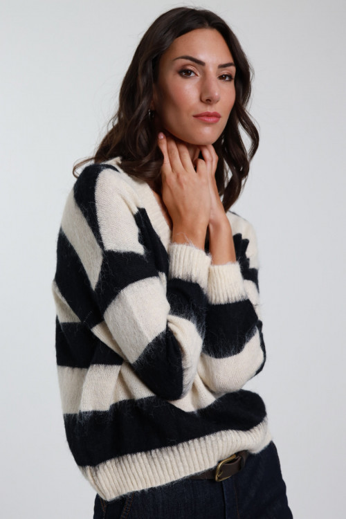 Susy Mix Maglione Rigato Scollo V Saldi